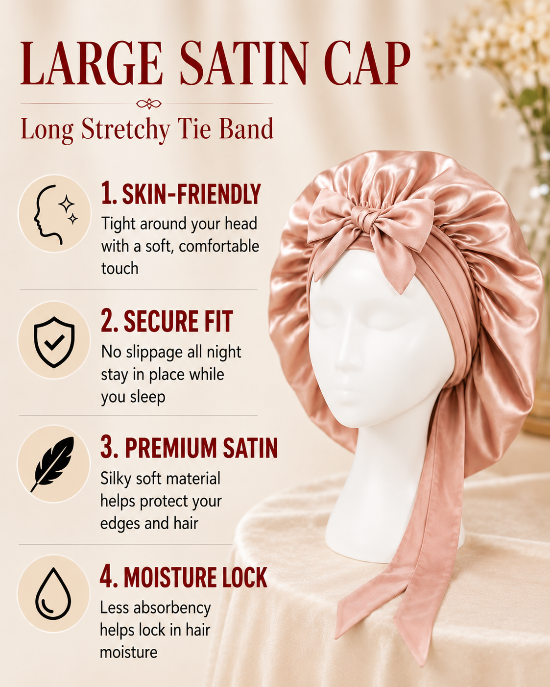 Premium Satin Sleep Bonnet – Overnight Hair Protection